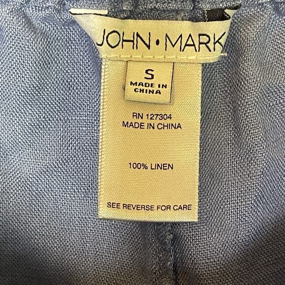 John Mark Blue Wide Leg Linen Pants Coastal Lagenlook Beachy Nautical Vacation S - Picture 5 of 6